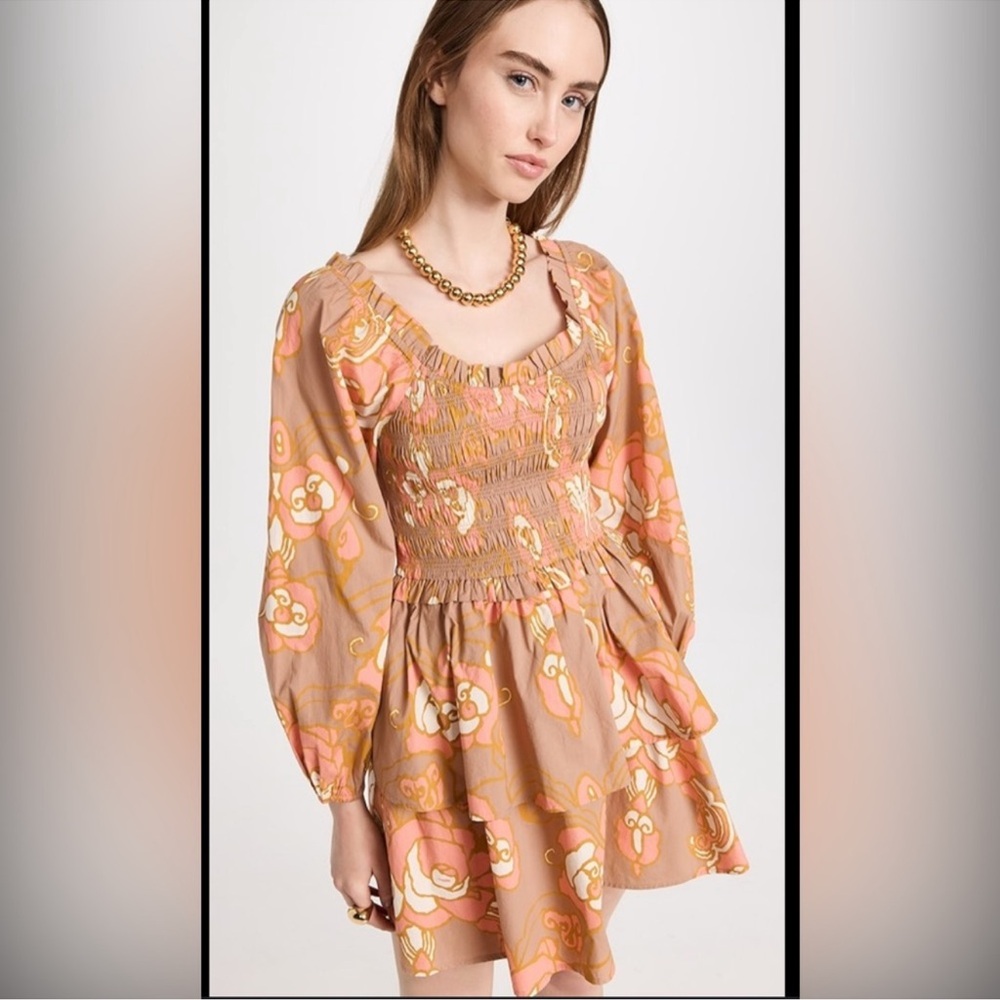 Cleobella Journey Mini Dress in Pink and Orange Abstract Rose Print Size Small